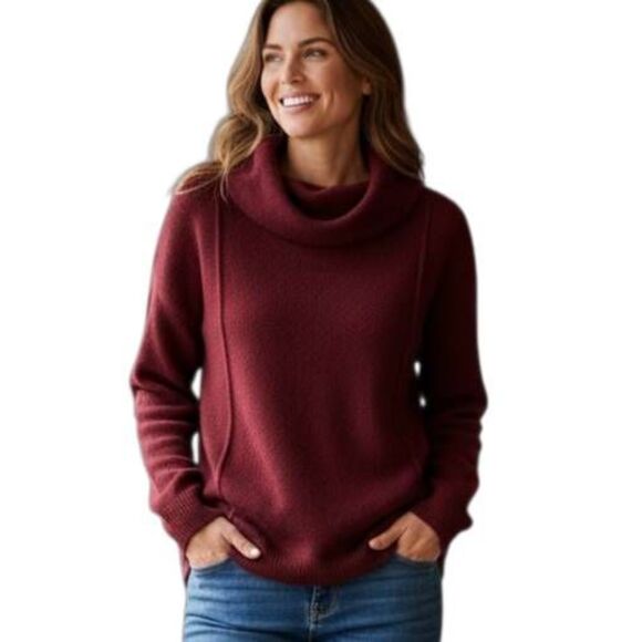 CABLE & GAUGE BURGUNDY COWL-NECK PULLOVER W/POUCH POCKET SZ.M EUC. - Picture 1 of 6